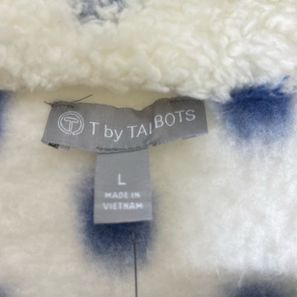 T By Talbots Fleece Jacket Womens Size L Plush Full Zip Sherpa Ivory Polka Dots - Picture 7 of 12